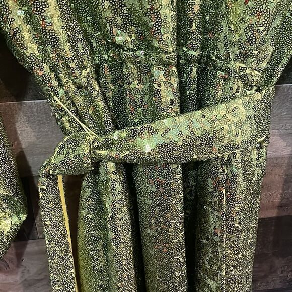 Anthropologie Chartreuse Lisabette Sequin Wrap Mini Dress, NWT - Picture 4 of 12